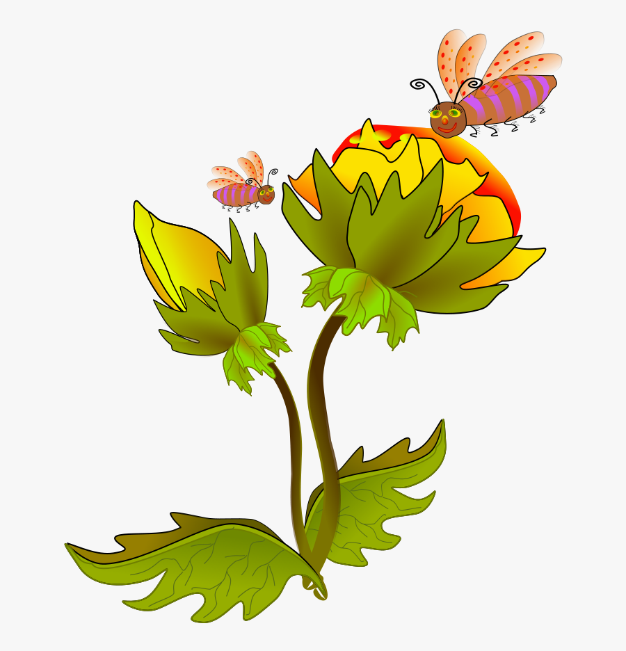 Hawaiian Flowers Cartoon Clipartsco - Flower With Bee Clipart Vector, Transparent Clipart