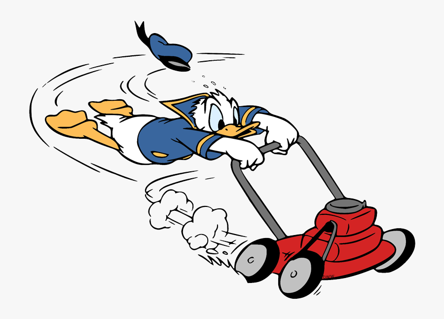 Donald Duck Pushing Lawn Mower, Transparent Clipart