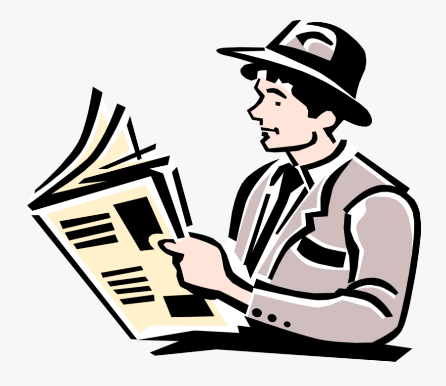 Vector Illustration Of 1950"s Vintage Style Businessman - Person Reading Newspaper Clipart, Transparent Clipart