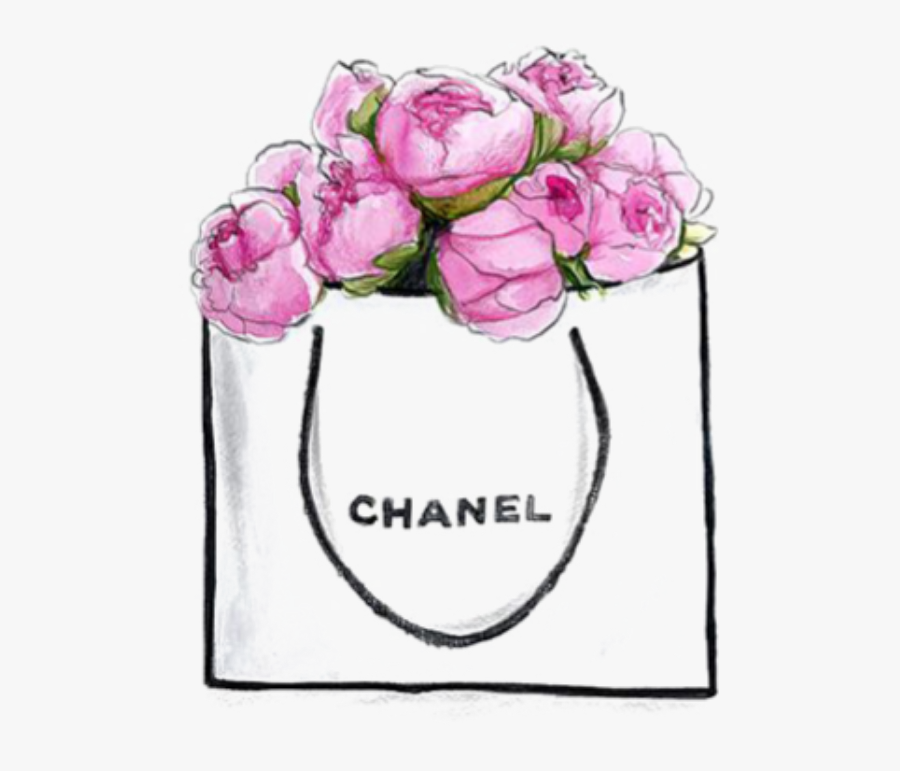 #fashion #handbag #chanel #bag #flowers #roses #pink - Chanel Bag Drawing, Transparent Clipart