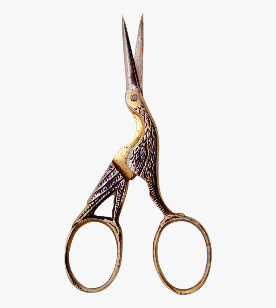 Shears Drawing Stork - Antique Stork Embroidery Scissors, Transparent Clipart