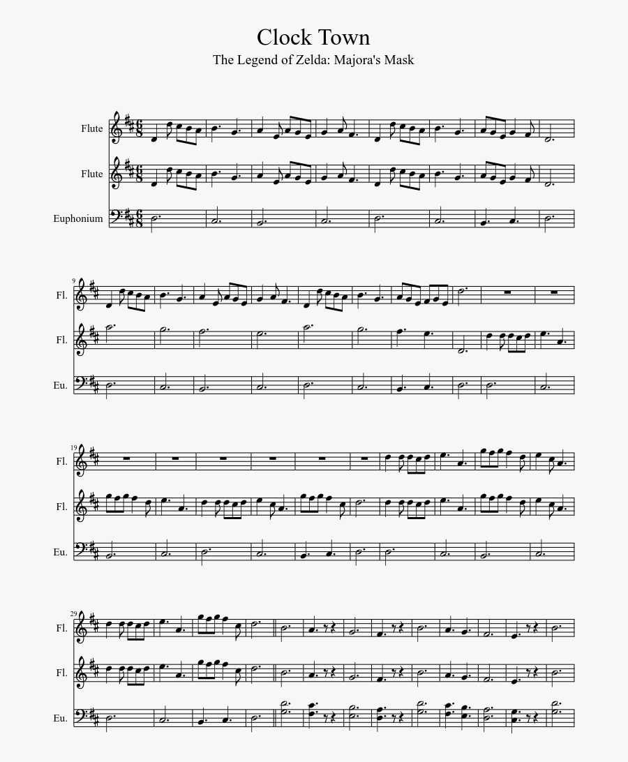 Flute Clipart Piano - Zelda Clock Town Sheet Music, Transparent Clipart