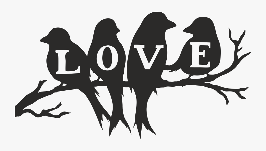 Silhouette Stencil Image Love Bird - 4 Birds On A Branch Silhouette, Transparent Clipart