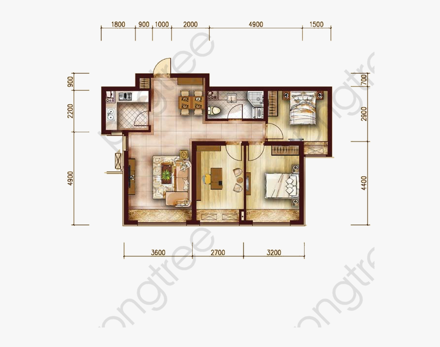 Two Bedroom House Layout - Interior Design Of House Layout, Transparent Clipart