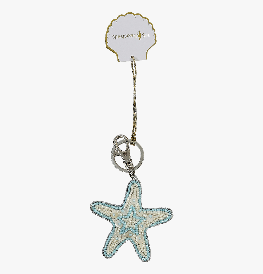 Beaded Starfish Clip & Key Ring Blue & Creme Beads - Keychain, Transparent Clipart