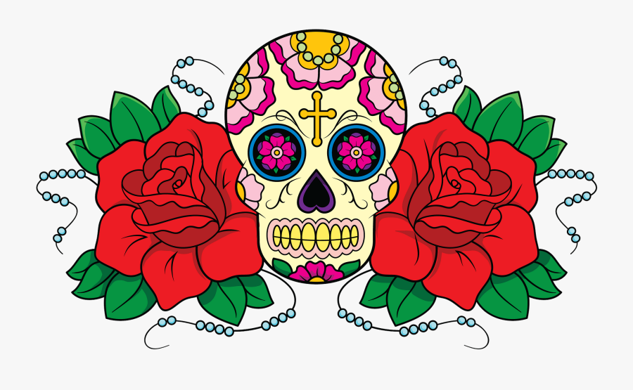 Calaveras Con Rosas De Dia De Muertos, Transparent Clipart