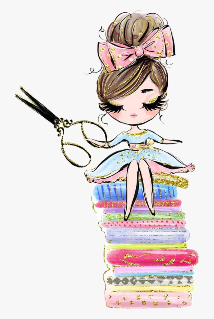 Watercolor Girl Fabric Seamstress Sewing Scissors Freetoedit - Sewing Clipart, Transparent Clipart