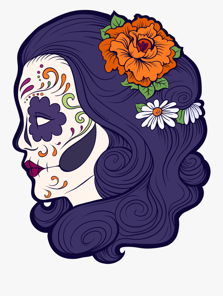 Skeleton Clipart Day The Dead - Sugar Skull Floral Png, Transparent Clipart