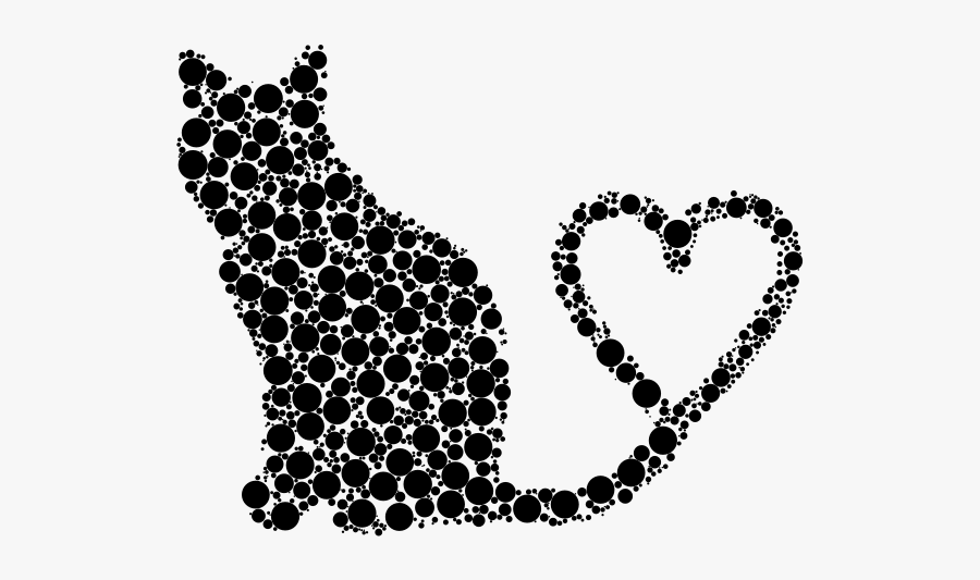 Cat 2 Silhouette Heart Tail Circles - Silhouette Art Cat Png, Transparent Clipart