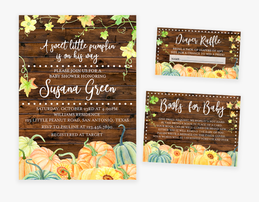Rustic Pumpkin Fall Baby Shower Invitation Pack - Thanksgiving, Transparent Clipart