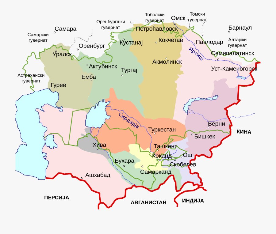 Clip Art Map Of Central Asia - 3 Генерал Губернаторства В Казахстане, Transparent Clipart