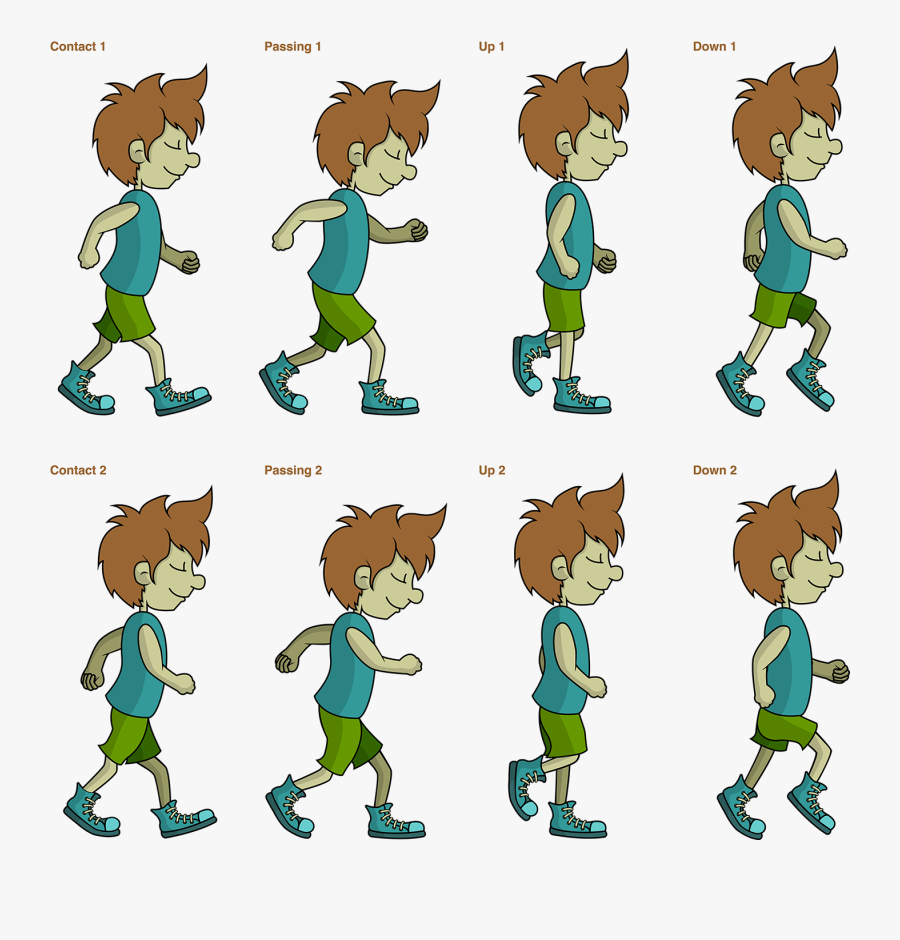 8 Pose Walk Cycle - Cartoon , Free Transparent Clipart - ClipartKey