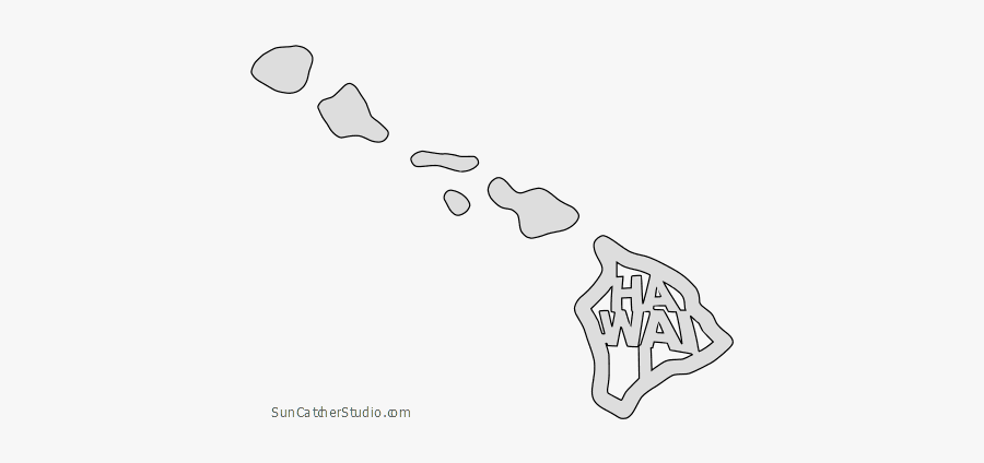Hawaii Map Outline Shape State Stencil Clip Art Scroll - Hawaii, Transparent Clipart