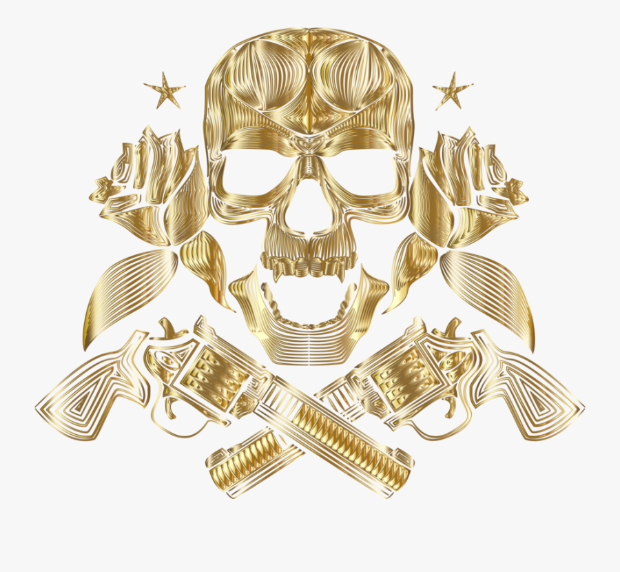 Skull,gold,metal - Gold Guns Png, Transparent Clipart