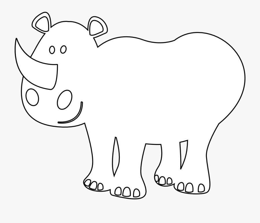 Colorful Animal Rhino Black White Line Art Scalable - Cartoon, Transparent Clipart