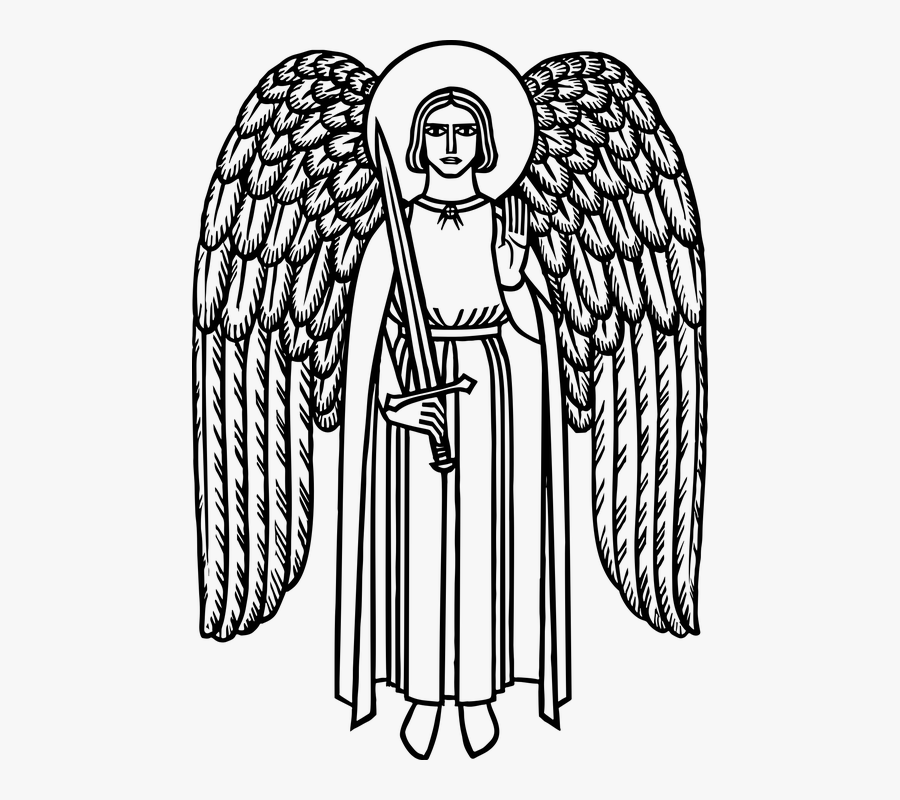 Medieval, Angel, Divine, Celestial, Being, Light, God - Black And White Medieval Angel, Transparent Clipart