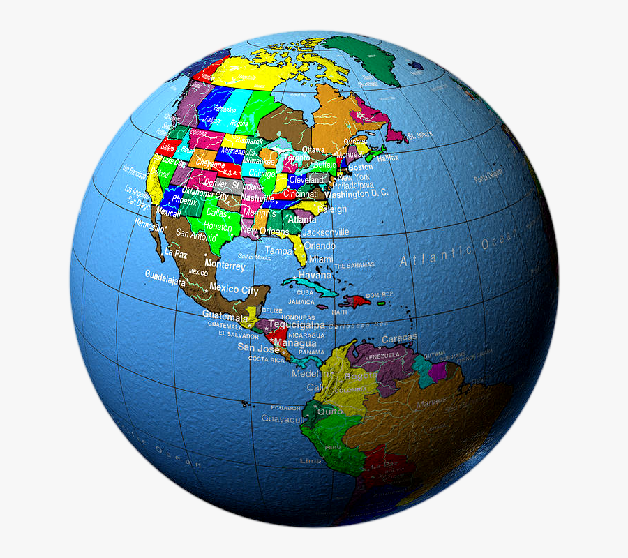 Globe Showing North America And Central America City - World Globe United States, Transparent Clipart
