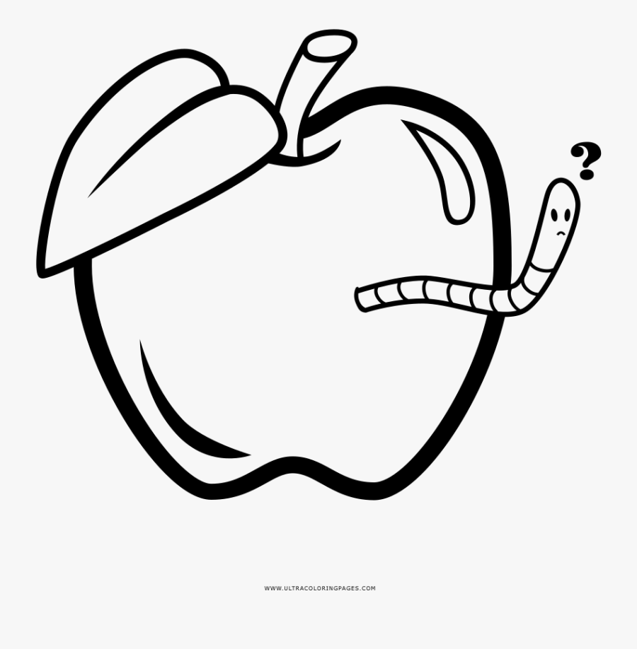 Apple Worm Coloring Page - Line Art, Transparent Clipart
