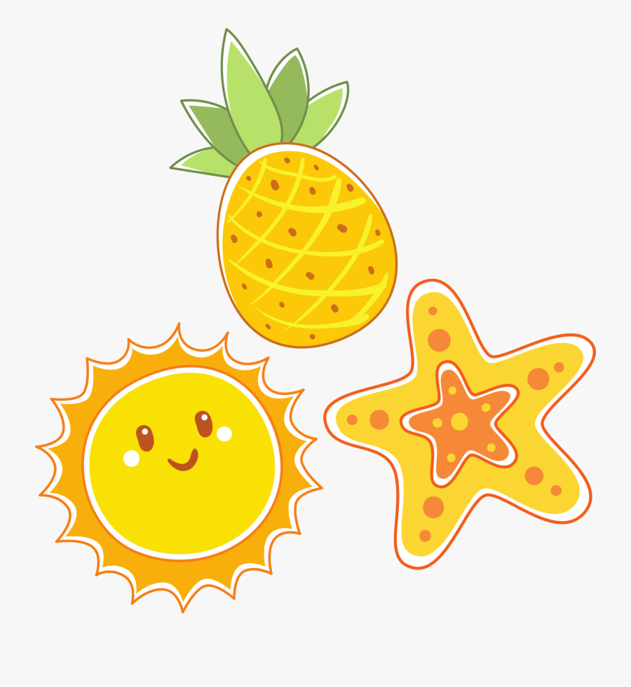 Yellow Vsco 3 Stickers Set, Starfish Sun Pineapple - Sun Stickers, Transparent Clipart