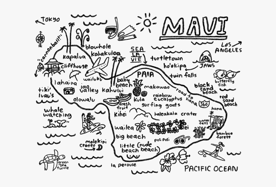 Maui Map Print - Maui Map Black And White, Transparent Clipart