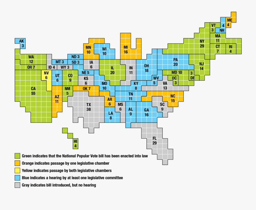 National Popular Vote Compact Map, Transparent Clipart