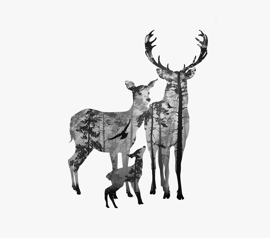 Deer Canvas Antler Clip Art - Simple Black And White Painting, Transparent Clipart