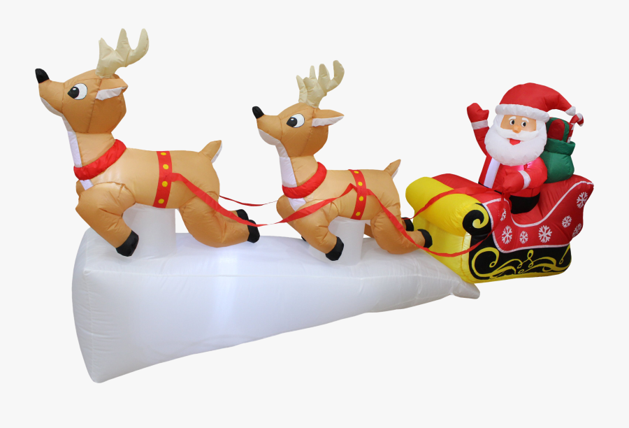 Christmas Reindeer Sleigh Transparent Background - Christmas Inflatables Santa And Reindeer, Transparent Clipart