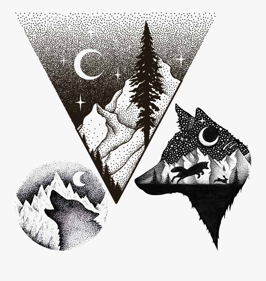 Transparent Mountain Drawing Png - Mountain Triangle And Trees Tattoo, Transparent Clipart