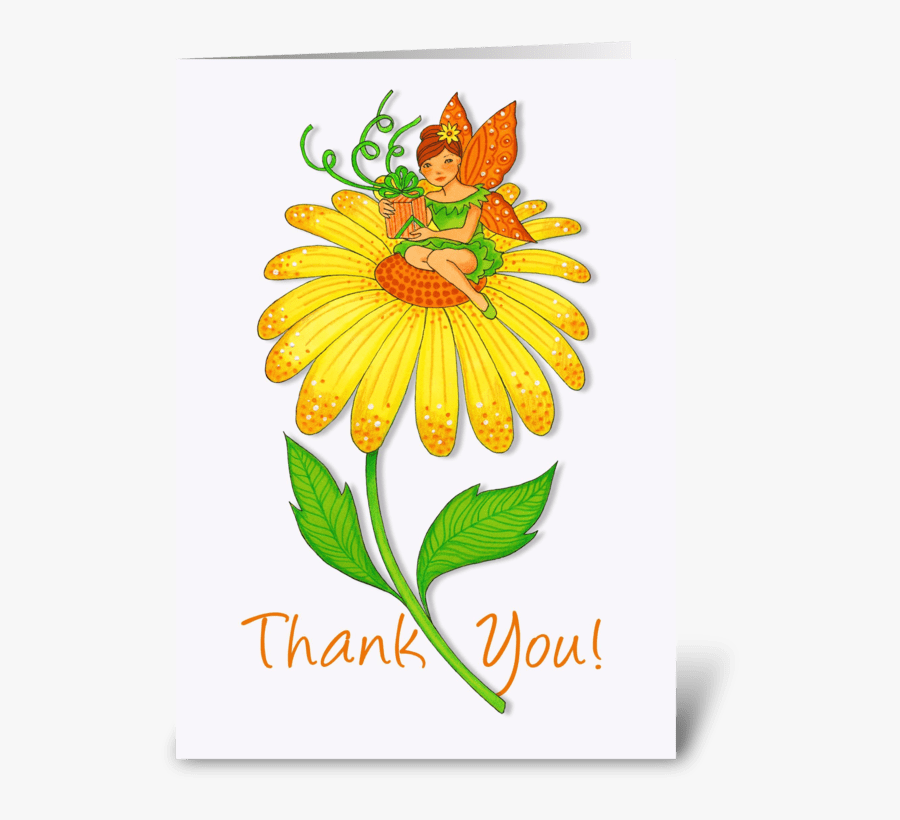 Yellow Flower With Fairy Thank You Greeting Card - Thank You Yellow Flowers, Transparent Clipart