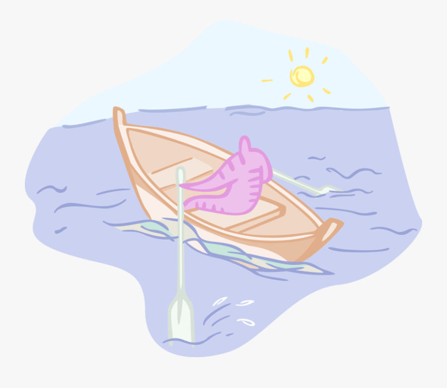 Vector Illustration Of Rowing Boat With Oars On Water, Transparent Clipart