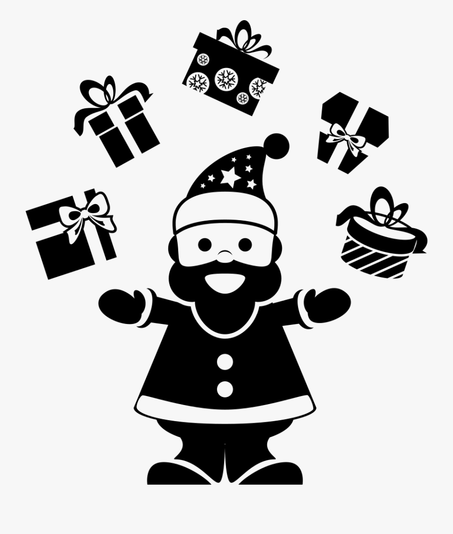 Santa Claus Playing With Gifts On An Arch Between His - Santa Claus Png Black And White, Transparent Clipart