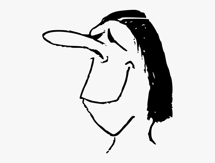 Woman"s Head Vector Clip Art - Black And White Cartoon Image Of Nose, Transparent Clipart