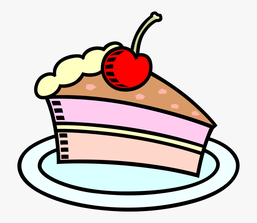 Vector Illustration Of Slice Of Dessert Pie With Cherry - Triangular Prism, Transparent Clipart