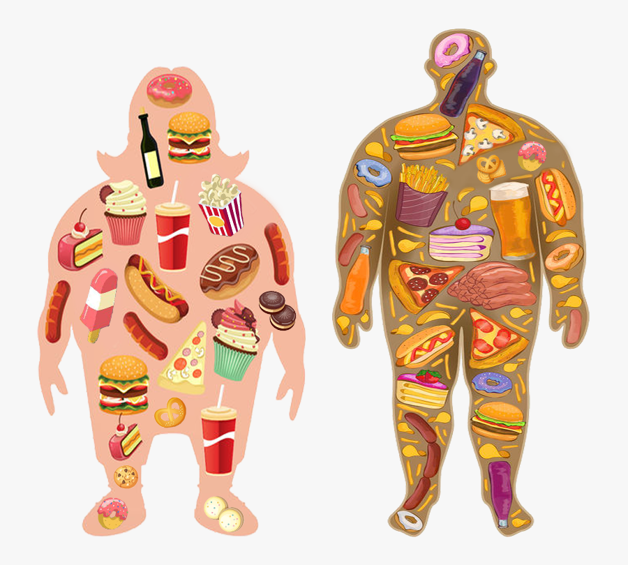 Woman And Man Silouette Filled With High Carb Food - Diet, Transparent Clipart