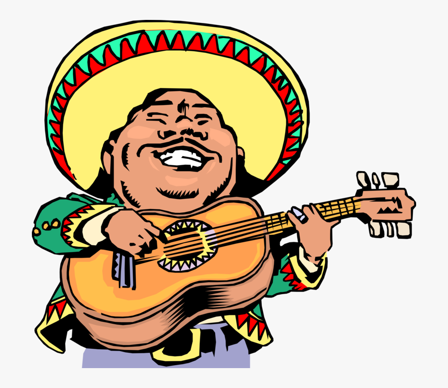 Vector Illustration Of Mexican Musician Plays Acoustic - Cinco De Mayo, Transparent Clipart