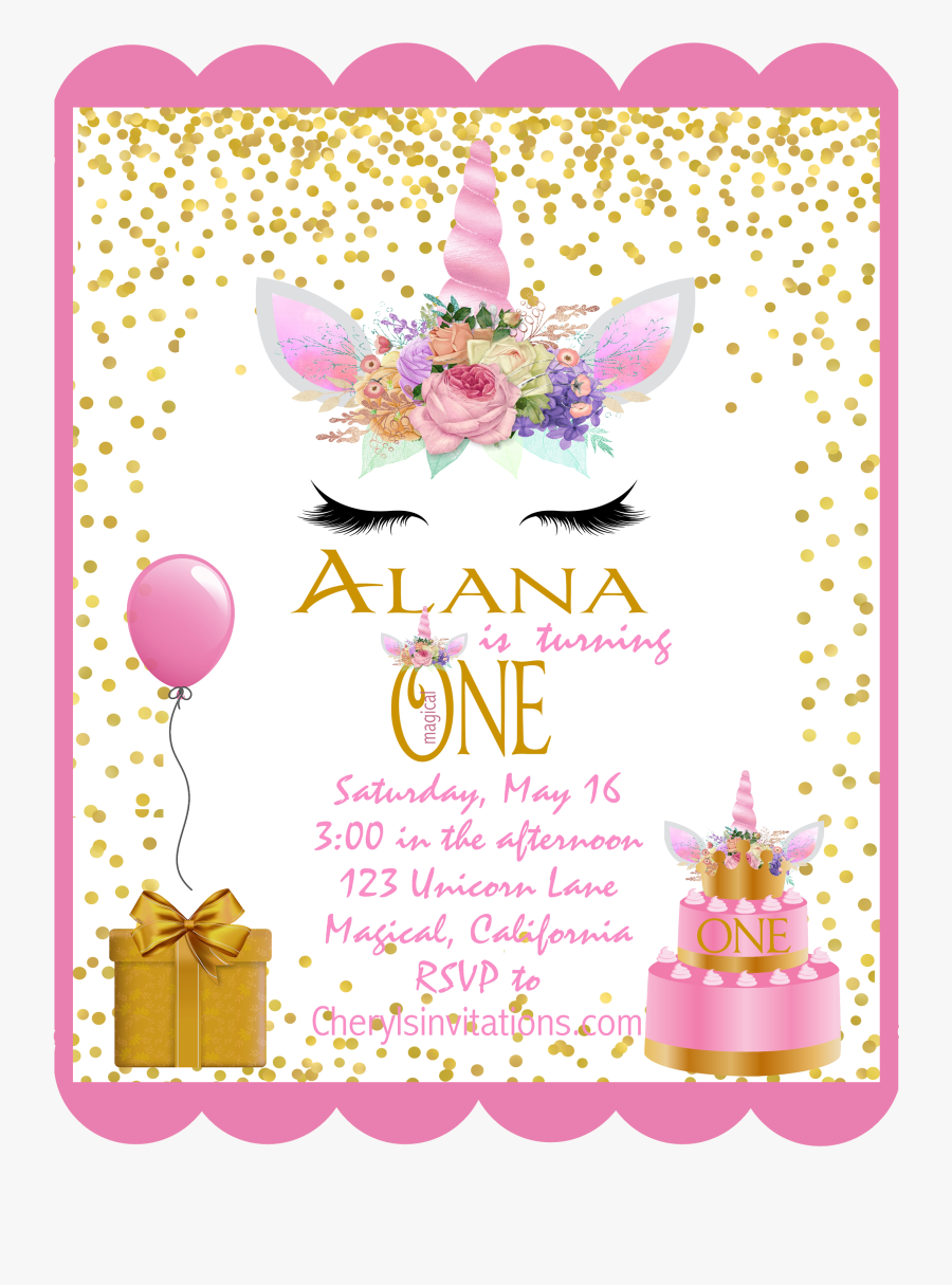 Unicorn Birthday Invitation, Transparent Clipart