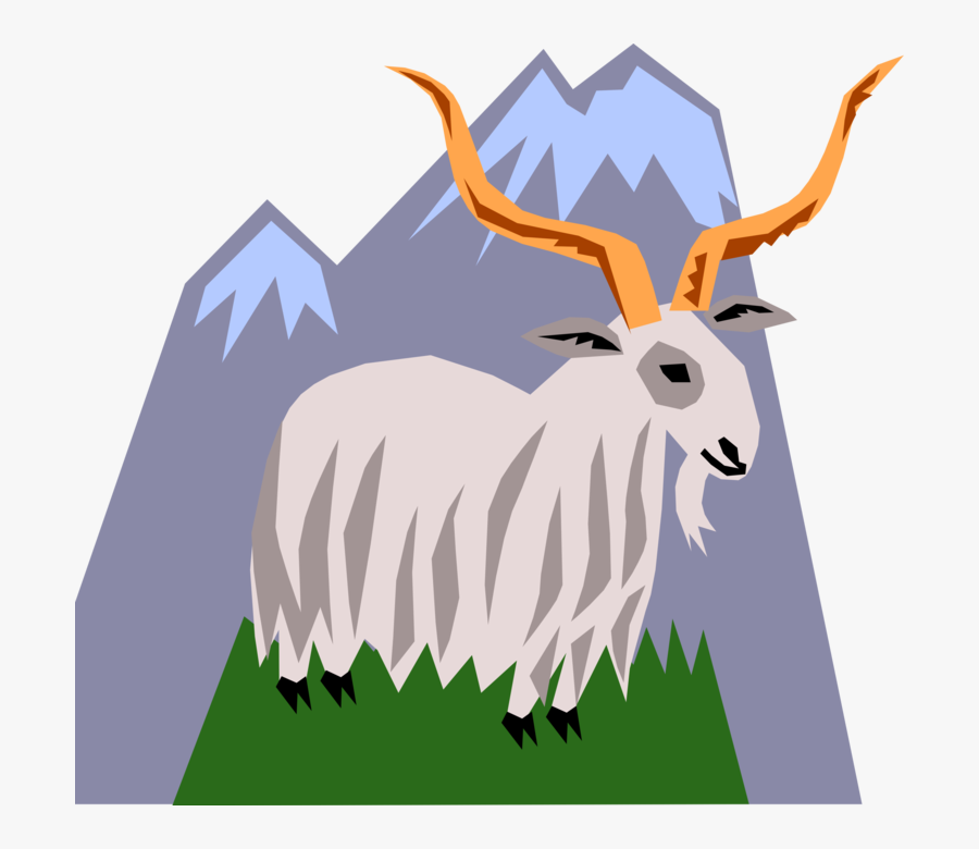Vector Illustration Of Mountain Goat With Horns Climbing - Antelope, Transparent Clipart
