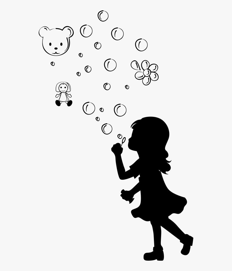 Little Girl Blowing Bubbles Silhouette, Transparent Clipart