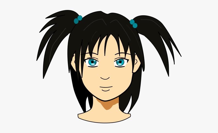Vector Clip Art Of Anime Girl With Long Hair - Girl Head Clipart, Transparent Clipart