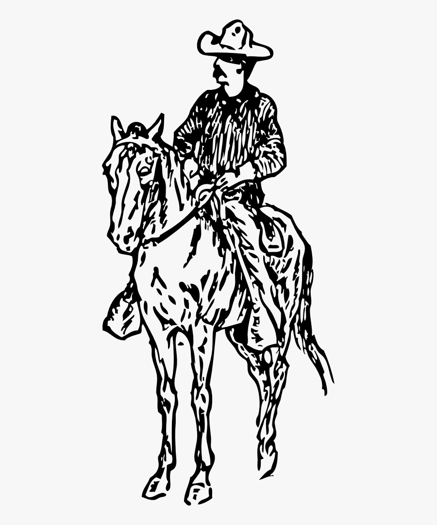 Cowboy On Horse - Horse Cowboy With Drawing, Transparent Clipart