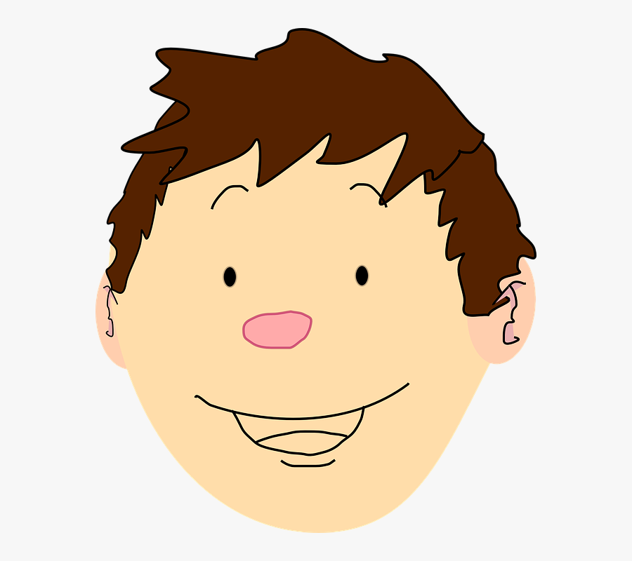 Vector Graphics Of Happy Boy With Brown Hair - Cartoon Body Parts Head, Transparent Clipart