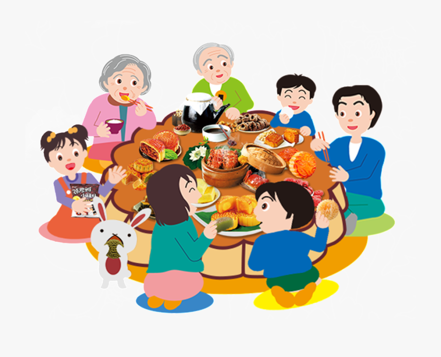 Hand Painted Flat Cartoon Family Reunion Png - Mid Autumn Festival Family Reunion, Transparent Clipart