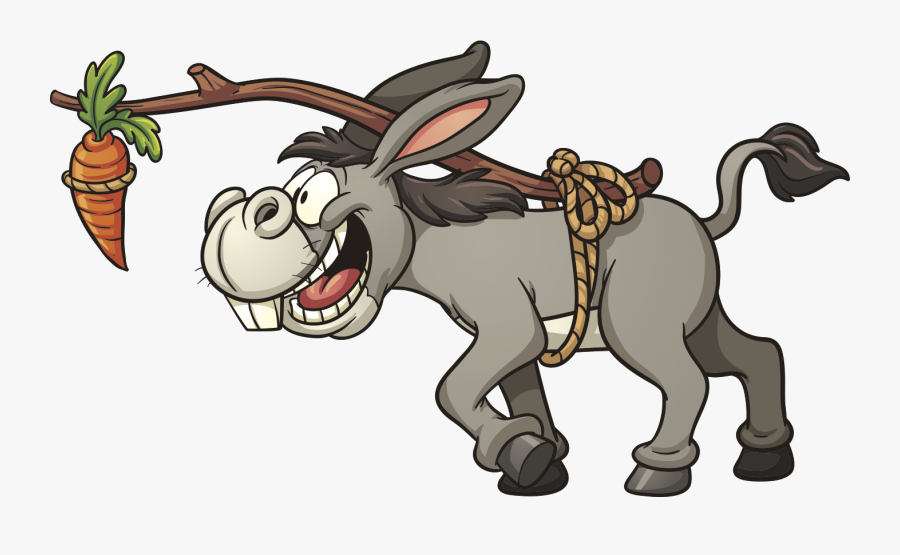 Clipart Donkey Eagerly Moving Toward A Carrot Suspended - Carrot Donkey, Transparent Clipart