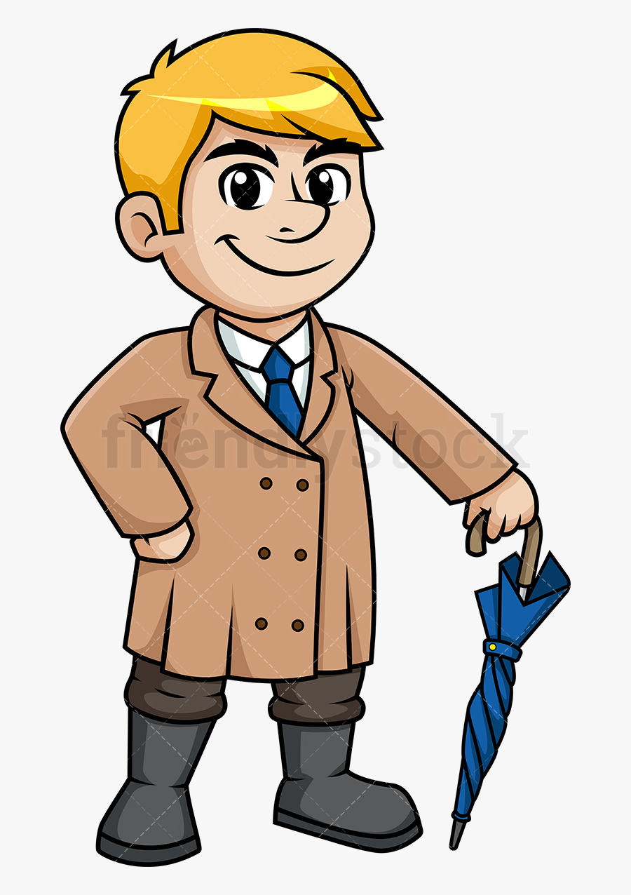 Coat Man Wearing Trench In The Winter Cartoon Clipart - Man In Coat Cartoon, Transparent Clipart