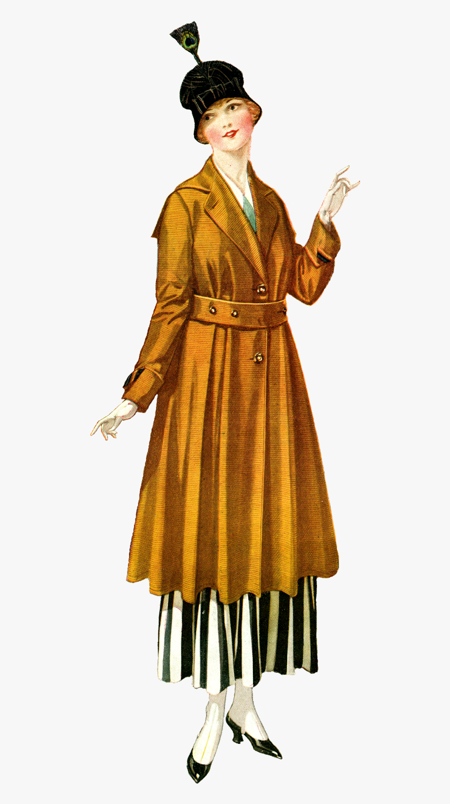 Fashion Women Vintage Illustration - Overcoat, Transparent Clipart