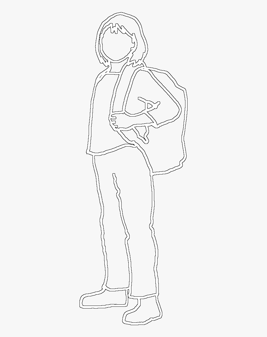 Girl Silhouette Going To School - Line Art, Transparent Clipart