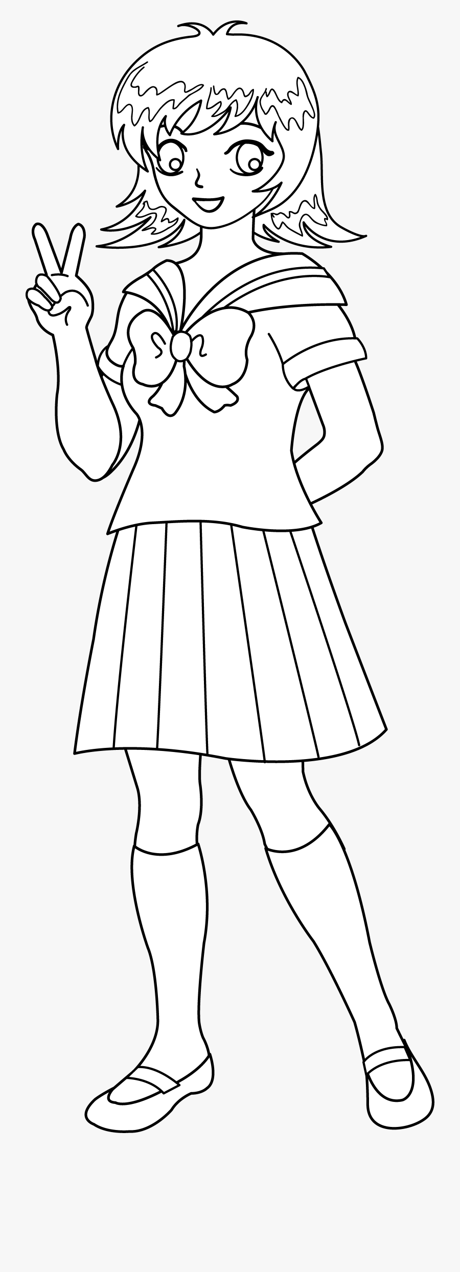 Anime Clipart Black And White - Clipart Black And White Anime School Uniform, Transparent Clipart