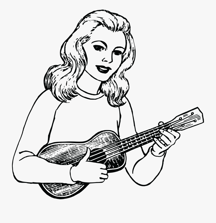 Ukulele And Girl Clipart With Blank Sign & Clip Art - Black And White Ukulele Clipart, Transparent Clipart