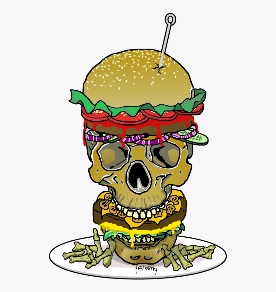 Skull Burger And Finger - Fast Food, Transparent Clipart