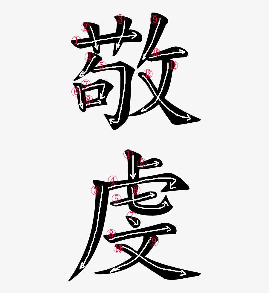 Kanji Stroke Order For 敬虔 - Sonkei Kanji Png, Transparent Clipart